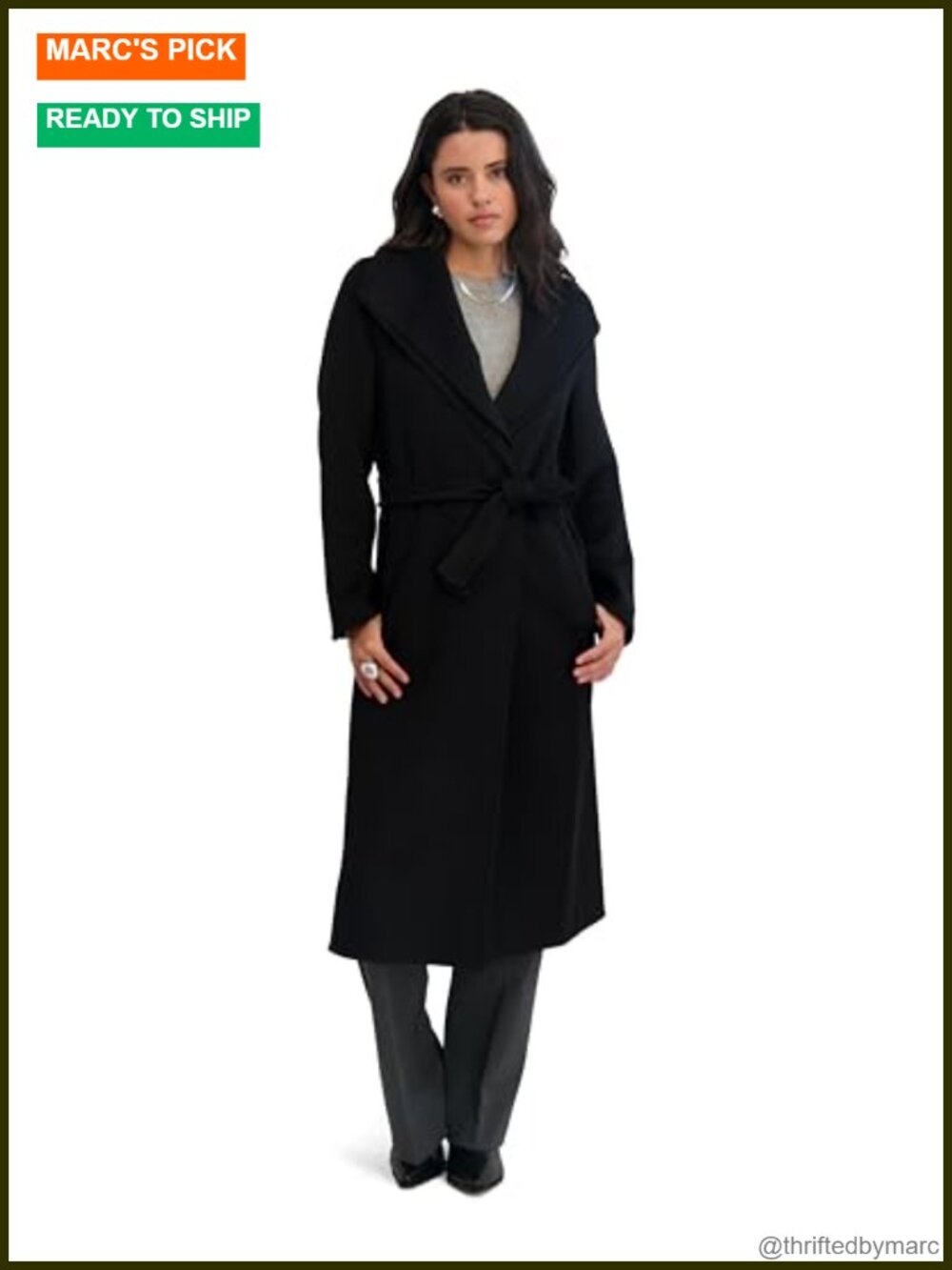 Tahari Wool Blend Wrap Coat Slim Fit Long Belted Winter Coat